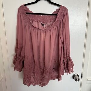 Capsule Women's Dusty Rose Pink Lace Trim Top 26W NWT
